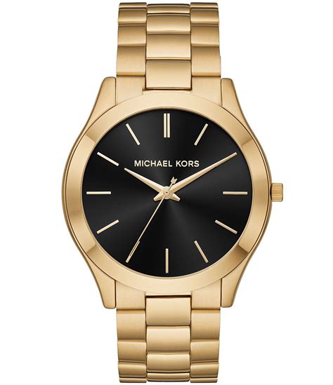 michael kors slim runway gold tone leather watch|Michael Kors black runway watch.